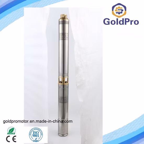 4skm 0.25-10kw Venta de alambre de cobre Salida de latón Pozo profundo Impulsor multietapa Pozo Riego agrícola Bomba de agua de chorro sumergible eléctrica solar